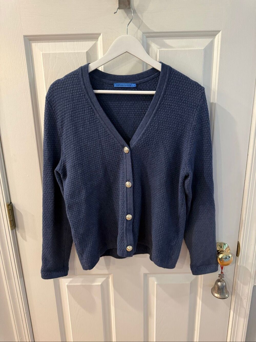 J McLaughlin Slate Blue Waffle Weave Cardigan sz M EUC